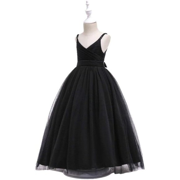 🆕Girls V-Black Tulle Spaghetti Strap Dress Cotton A-Line Wedding Party Gown - Picture 4 of 8